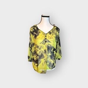 Women’s Kensie Small Semi Sheer Green Tie Dye 3/4 Sleeve Top 2 4 S